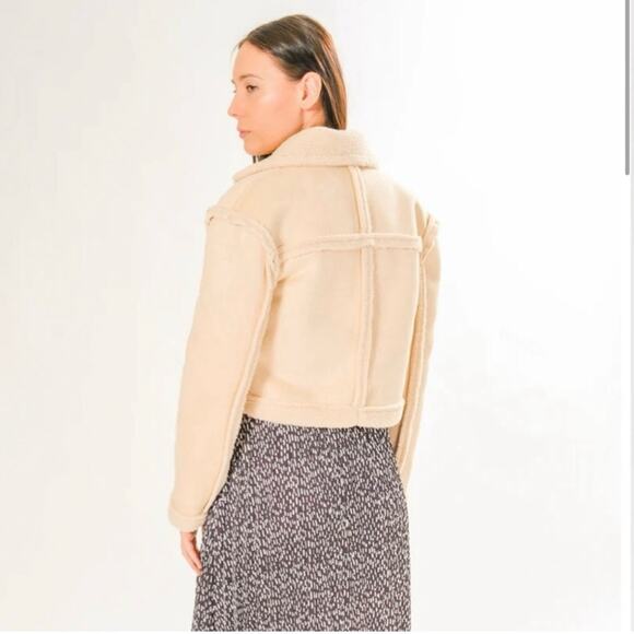 Area Stars Aurora Bomber Jacket Faux Suede Shearling Crop Boho Ivory Size M NEW - Picture 3 of 15